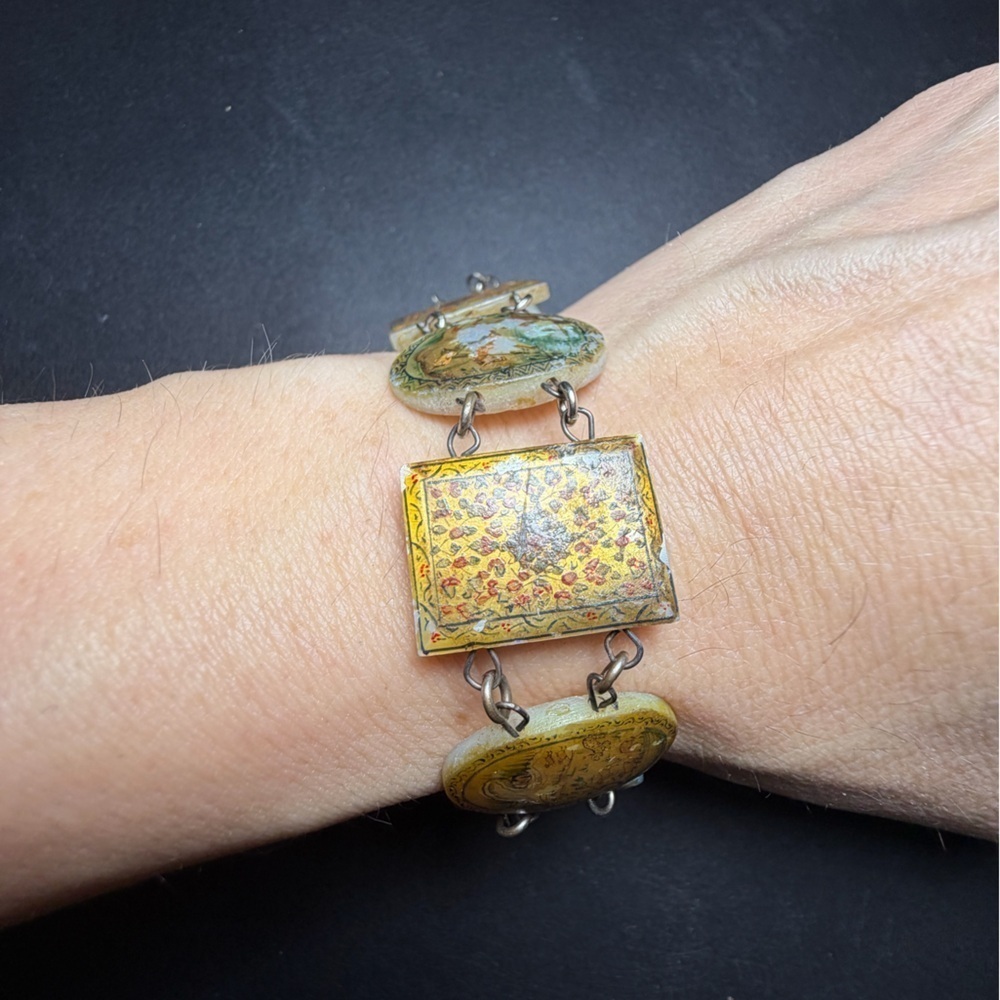 Vintage Hand-Painted Persian Story Abalone Shell Bracelet
